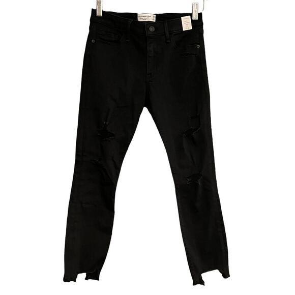 NWT Abercrombie & Fitch Mid Rise Super Skinny Ankle Jeans Distressed Black 27/4S - Picture 1 of 13
